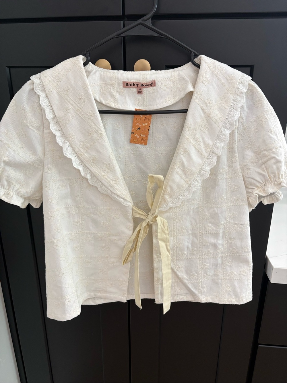 Cream Eyelet Tie-Front Top